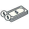 Cash — stack of bills and coins with dollar symbols